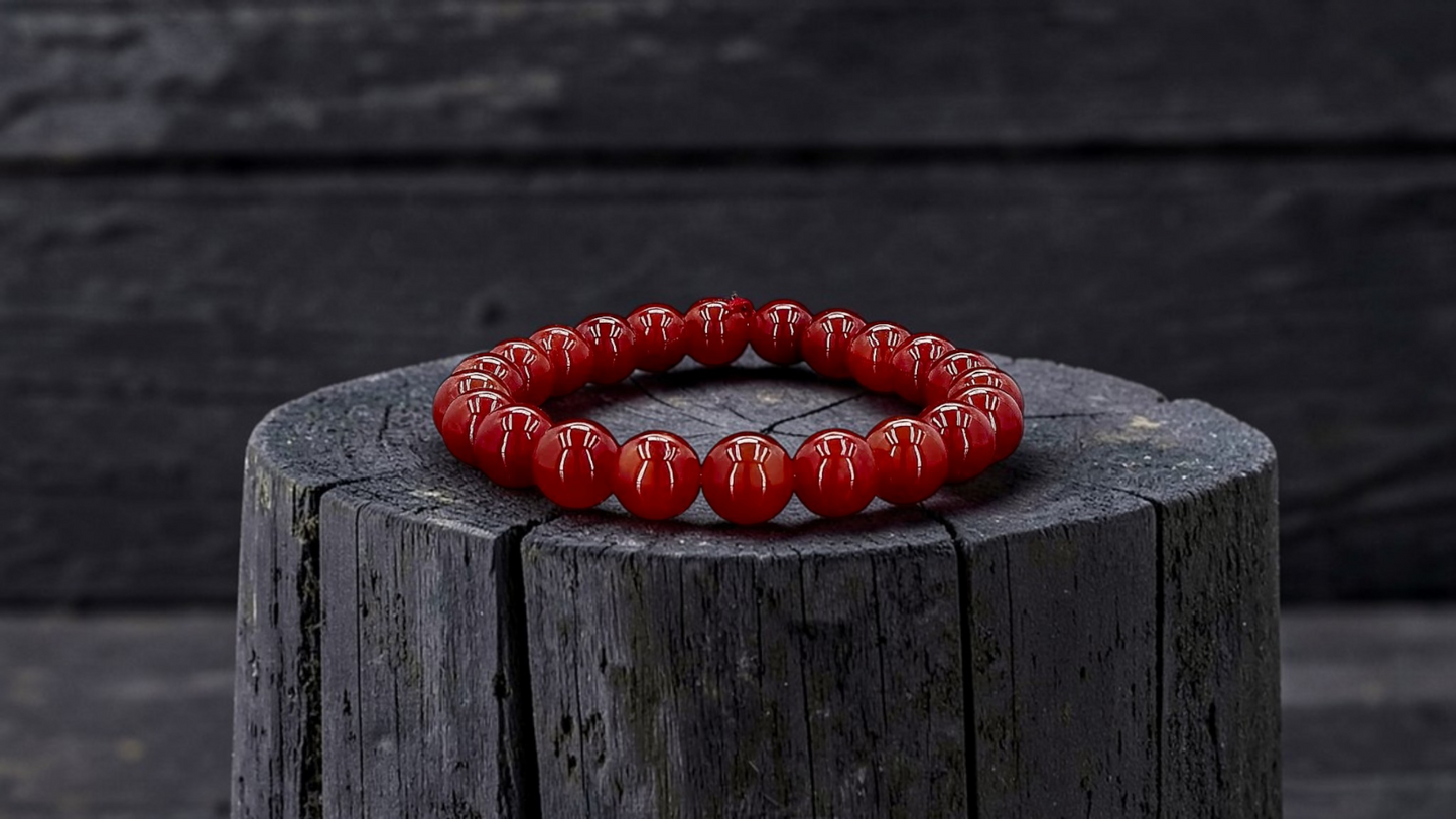 Imperial Japanese Red Burmese A-Jade Beaded Bracelet (MADE IN JAPAN) (10 mm Each x 22 beads) - Certified 05048