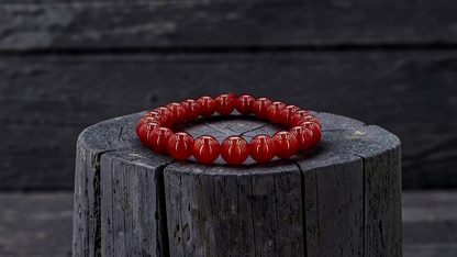 Imperial Japanese Red Burmese A-Jade Beaded Bracelet (MADE IN JAPAN) (10 mm Each x 22 beads) - Certified 05048