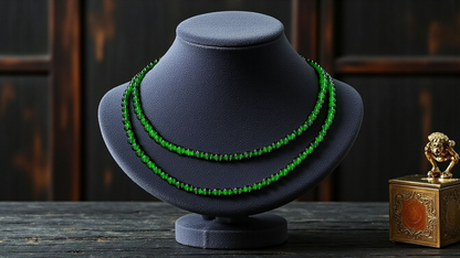 Imperial Green Burmese A-Jade Beaded Long Necklace - 25.60 inches (4.50 mm Beads) with Sterling Silver 925 - Certified - 10011