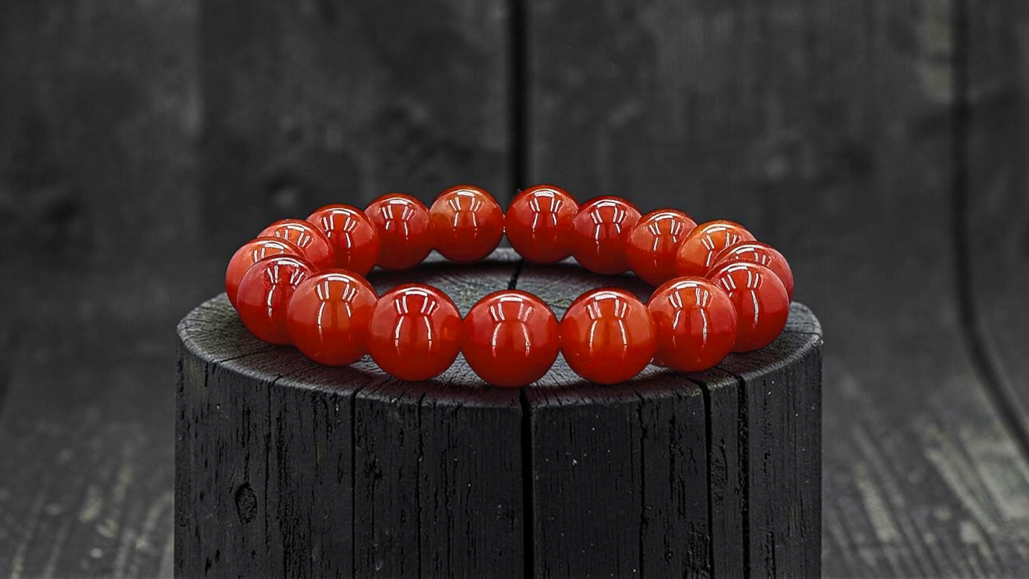 Imperial Japanese Red Burmese A-Jade Beaded Bracelet (MADE IN JAPAN) (12.50 mm Each x 17 beads) - Certified 05049