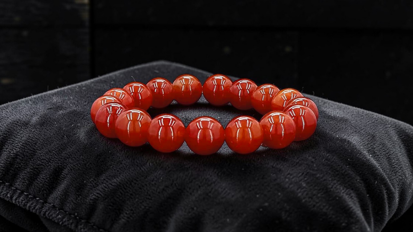 Imperial Japanese Red Burmese A-Jade Beaded Bracelet (MADE IN JAPAN) (12.50 mm Each x 17 beads) - Certified 05049