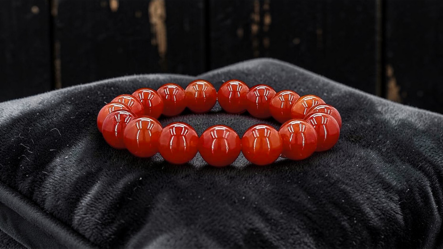 Imperial Japanese Red Burmese A-Jade Beaded Bracelet (MADE IN JAPAN) (12.50 mm Each x 17 beads) - Certified 05049