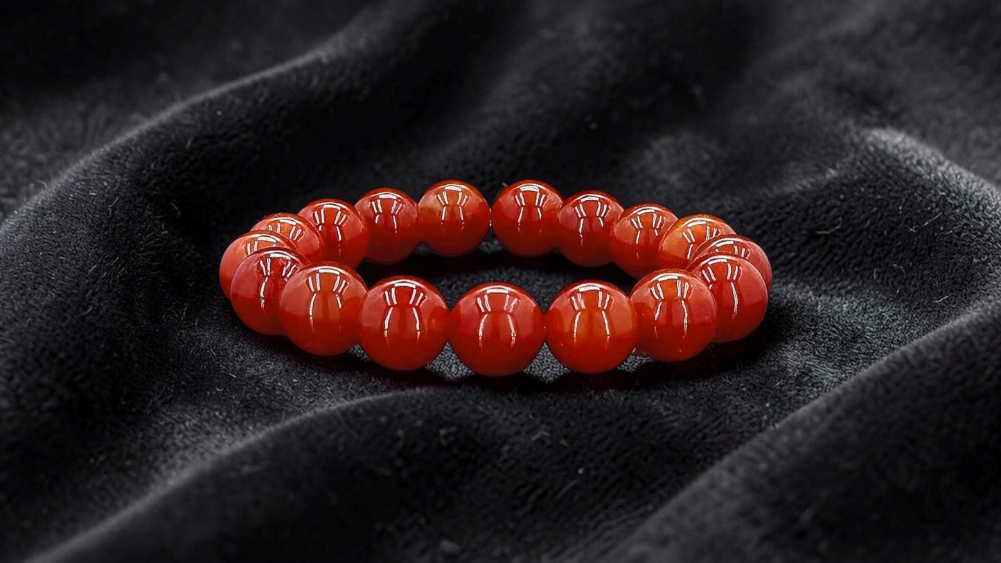 Imperial Japanese Red Burmese A-Jade Beaded Bracelet (MADE IN JAPAN) (12.50 mm Each x 17 beads) - Certified 05049