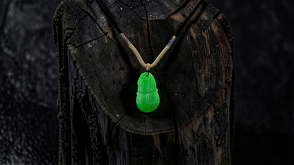 Buddha Double Gourd Vivid-Imperial Green Burmese A-Jadeite Pendant - V1 - Certified