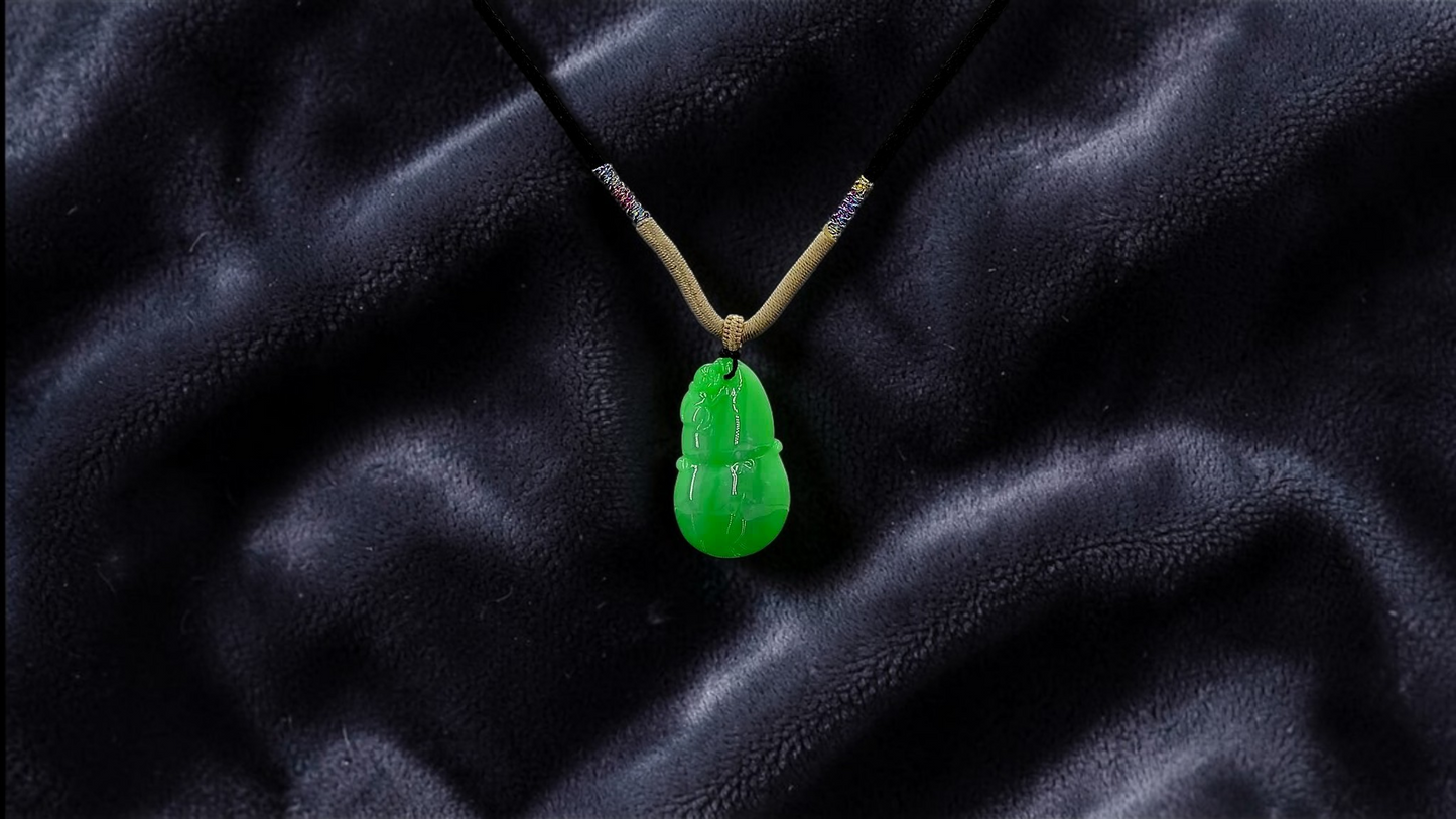 Buddha Double Gourd Vivid-Imperial Green Burmese A-Jadeite Pendant - V1 - Certified