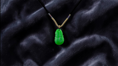Buddha Double Gourd Vivid-Imperial Green Burmese A-Jadeite Pendant - V1 - Certified