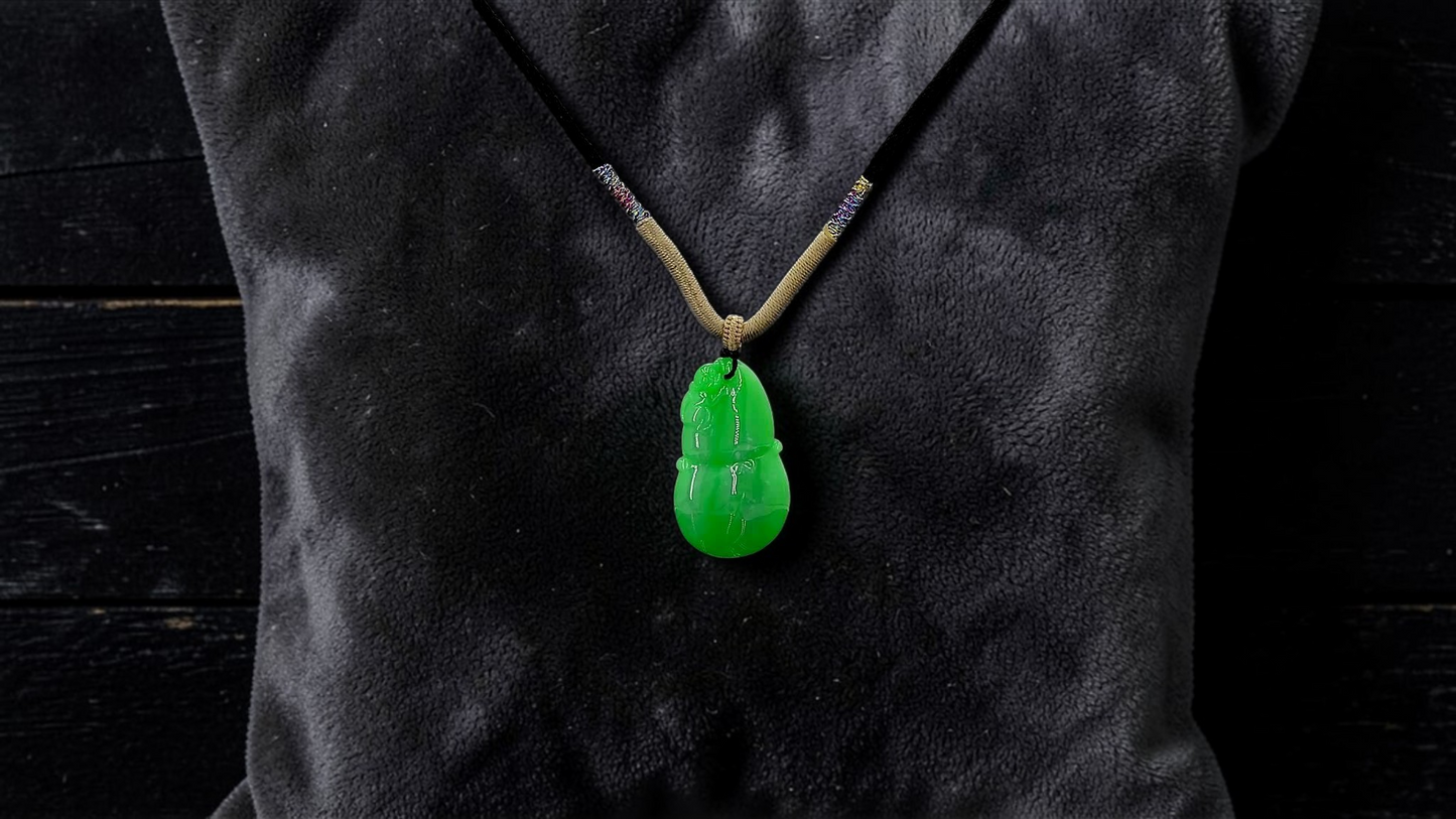 Buddha Double Gourd Vivid-Imperial Green Burmese A-Jadeite Pendant - V1 - Certified
