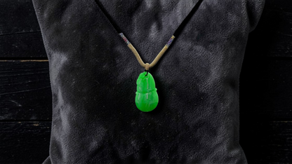 Buddha Double Gourd Vivid-Imperial Green Burmese A-Jadeite Pendant - V1 - Certified