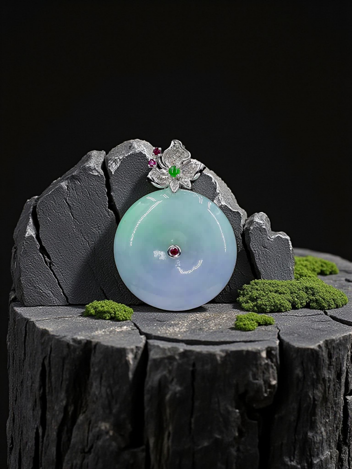 Jito Round Burmese A-Jadeite 24mm Icy Lavender and Green Donut Pendant (with 18K White Gold) - HKJSL Certified