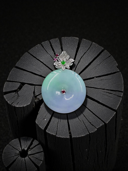 Jito Round Burmese A-Jadeite 24mm Icy Lavender and Green Donut Pendant (with 18K White Gold) - HKJSL Certified