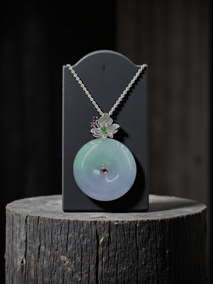 Jito Round Burmese A-Jadeite 24mm Icy Lavender and Green Donut Pendant (with 18K White Gold) - HKJSL Certified