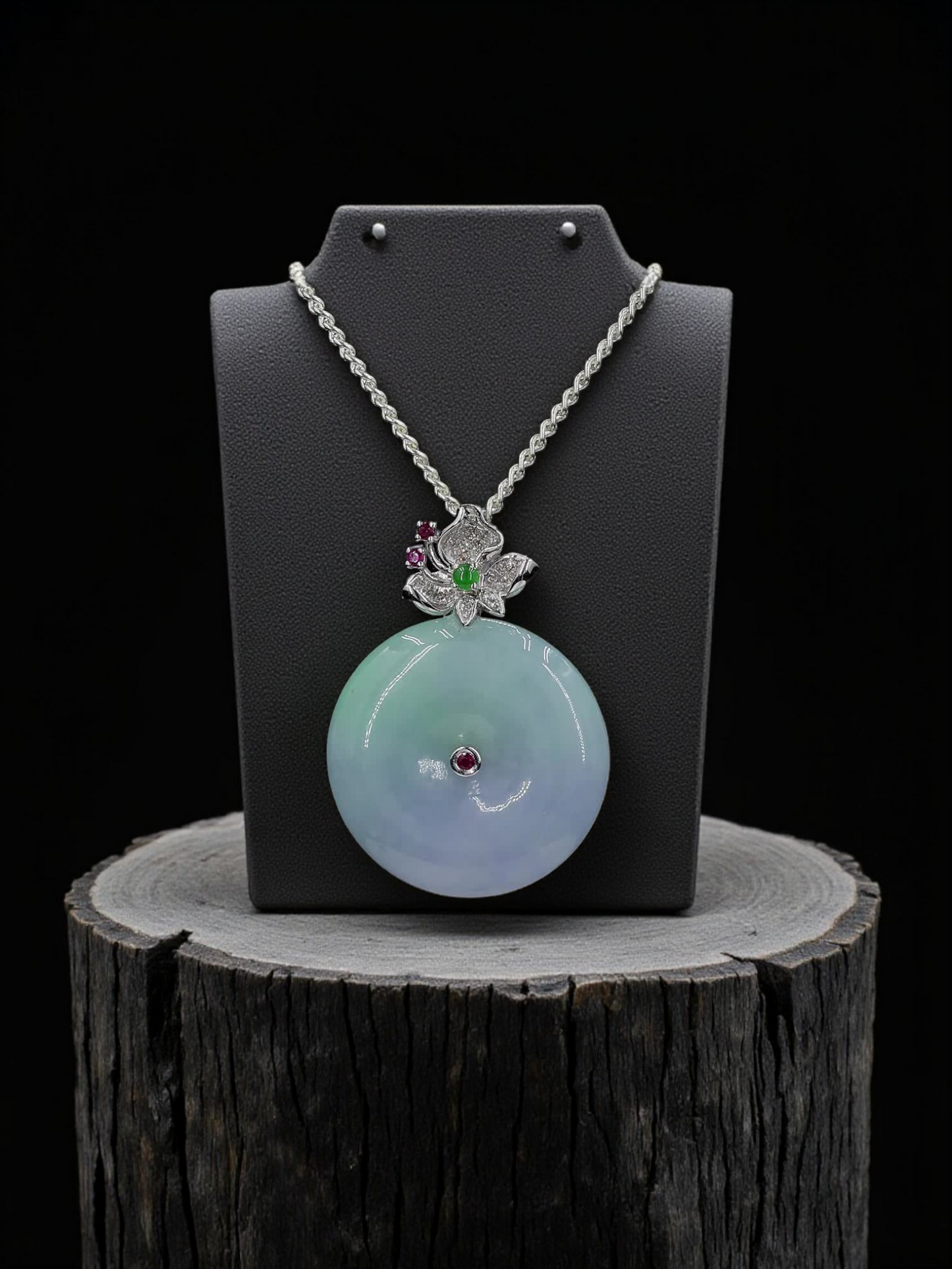 Jito Round Burmese A-Jadeite 24mm Icy Lavender and Green Donut Pendant (with 18K White Gold) - HKJSL Certified