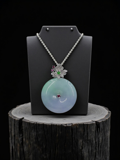 Jito Round Burmese A-Jadeite 24mm Icy Lavender and Green Donut Pendant (with 18K White Gold) - HKJSL Certified