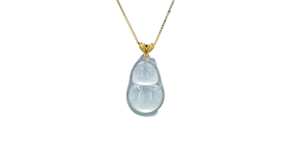 Niihama Gourd Icy White Burmese A-Jadeite Charm Pendant (with 18K Yellow Gold and White Diamonds) - Certified