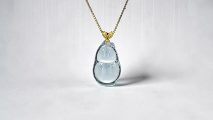 Niihama Gourd Icy White Burmese A-Jadeite Charm Pendant (with 18K Yellow Gold and White Diamonds) - Certified