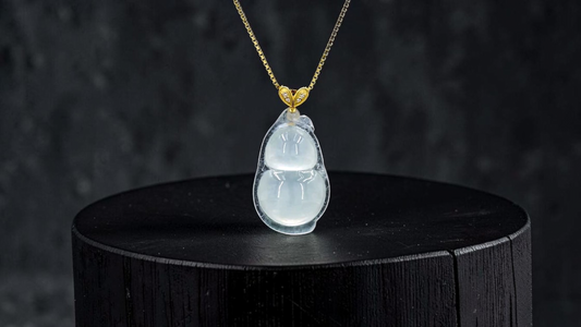 Niihama Gourd Icy White Burmese A-Jadeite Charm Pendant (with 18K Yellow Gold and White Diamonds) - Certified