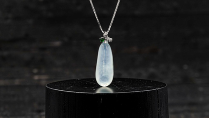 Seiyo Pear Icy White Burmese A-Jadeite Charm Pendant (with 18K White Gold and White Diamonds) - Certified