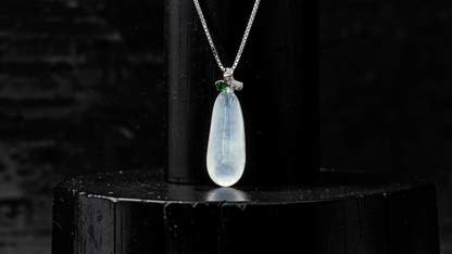 Seiyo Pear Icy White Burmese A-Jadeite Charm Pendant (with 18K White Gold and White Diamonds) - Certified
