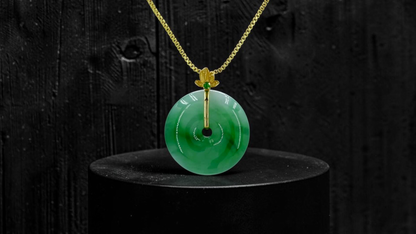 Katagami Round Burmese A-Jadeite 18.50 mm Donut Pendant (with 18K Yellow Gold) - Certified