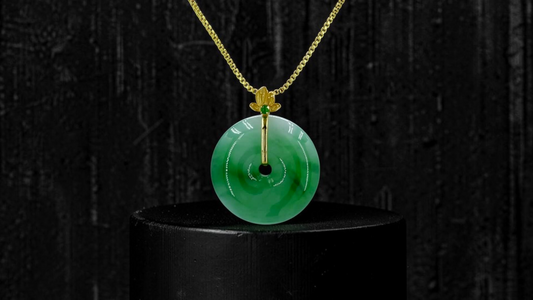 Katagami Round Burmese A-Jadeite 18.50 mm Donut Pendant (with 18K Yellow Gold) - Certified