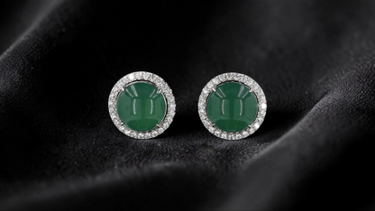Eternal Sunshine Blue Green Burmese A-Jade Stud Earrings with Diamond Halo and 18K White Gold - Certified - V3