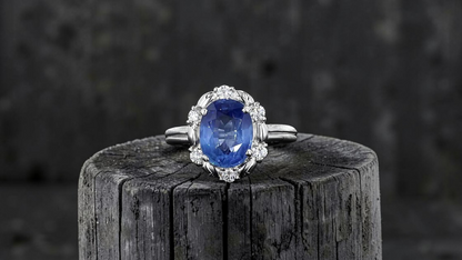 Toyohashi MADE IN JAPAN Certified Oval Shaped 3.17 cts. Cornflower Blue Sapphire Ring with Platinum 900 and White Diamonds Size US5 - R10