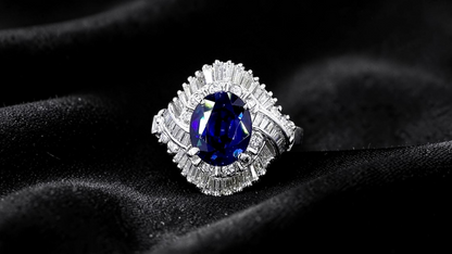 Okazaki MADE IN JAPAN Certified Oval Shaped 2.72 cts. Natural Royal Blue Sapphire Ring with Platinum 900 and White Diamonds Size US5  - R11