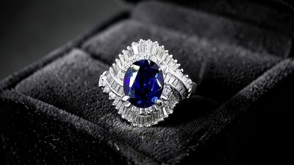 Okazaki MADE IN JAPAN Certified Oval Shaped 2.72 cts. Natural Royal Blue Sapphire Ring with Platinum 900 and White Diamonds Size US5  - R11