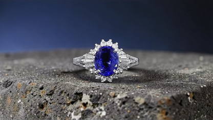 Ichinomiya MADE IN JAPAN Certified Oval Shaped 1.93 cts. Natural Blue Sapphire Ring with Platinum 900 and White Diamonds Size US6.5  - R12