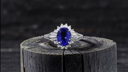 Ichinomiya MADE IN JAPAN Certified Oval Shaped 1.93 cts. Natural Blue Sapphire Ring with Platinum 900 and White Diamonds Size US6.5  - R12