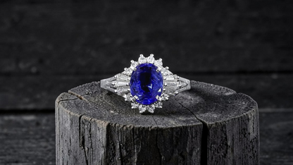 Ichinomiya MADE IN JAPAN Certified Oval Shaped 1.93 cts. Natural Blue Sapphire Ring with Platinum 900 and White Diamonds Size US6.5  - R12