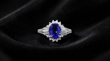 Ichinomiya MADE IN JAPAN Certified Oval Shaped 1.93 cts. Natural Blue Sapphire Ring with Platinum 900 and White Diamonds Size US6.5  - R12