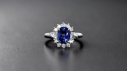 Seto MADE IN JAPAN Certified Oval Shaped 1.80 cts. Natural Deep Blue Sapphire Ring with Platinum 900 and White Diamonds Size US5.5  - R13