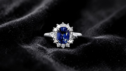 Seto MADE IN JAPAN Certified Oval Shaped 1.80 cts. Natural Deep Blue Sapphire Ring with Platinum 900 and White Diamonds Size US5.5  - R13