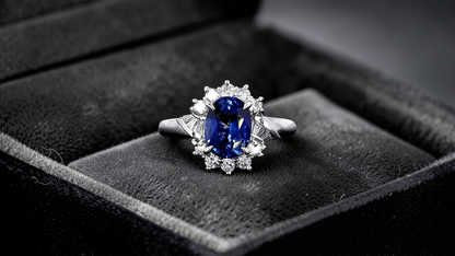 Seto MADE IN JAPAN Certified Oval Shaped 1.80 cts. Natural Deep Blue Sapphire Ring with Platinum 900 and White Diamonds Size US5.5  - R13