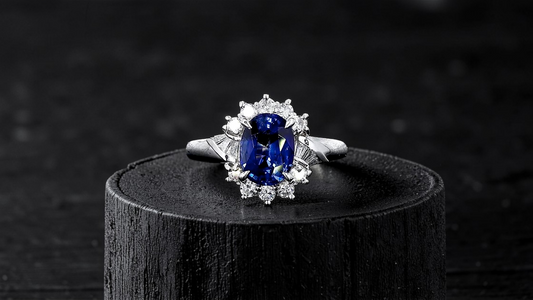 Seto MADE IN JAPAN Certified Oval Shaped 1.80 cts. Natural Deep Blue Sapphire Ring with Platinum 900 and White Diamonds Size US5.5  - R13