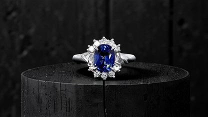 Seto MADE IN JAPAN Certified Oval Shaped 1.80 cts. Natural Deep Blue Sapphire Ring with Platinum 900 and White Diamonds Size US5.5  - R13