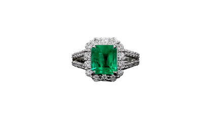 Handa MADE IN JAPAN Certified 2.34 cts. Minor Oil Vivid Green Columbian Emerald Ring with Platinum 900 and White Diamonds Size US6  - R14