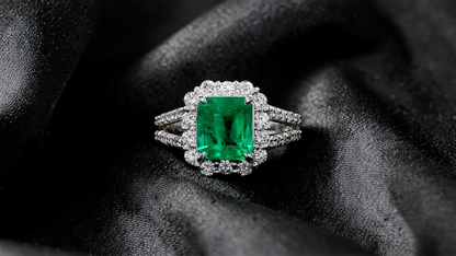 Handa MADE IN JAPAN Certified 2.34 cts. Minor Oil Vivid Green Columbian Emerald Ring with Platinum 900 and White Diamonds Size US6  - R14