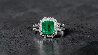Handa MADE IN JAPAN Certified 2.34 cts. Minor Oil Vivid Green Columbian Emerald Ring with Platinum 900 and White Diamonds Size US6  - R14