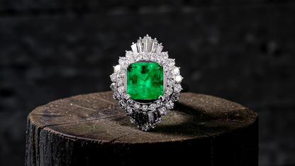 Kasugai MADE IN JAPAN Certified 3.17 cts. Vivid Green Columbian Emerald Ring with Platinum 900 and White Diamonds Size US4.5  - R15