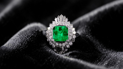 Kasugai MADE IN JAPAN Certified 3.17 cts. Vivid Green Columbian Emerald Ring with Platinum 900 and White Diamonds Size US4.5  - R15