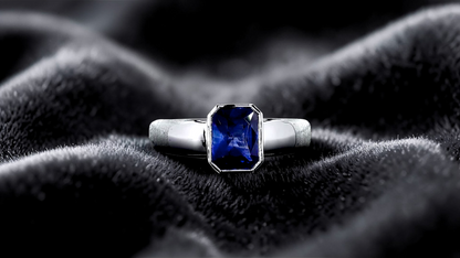 Hekinan Certified 1.72 cts. Natural Royal Blue Sapphire Men's Ring with 18K White Gold Size US 9  - R19