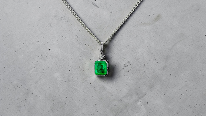 Kariya Certified 1.33 cts. Vivid Green Columbian Emerald Charm Pendant with 18K White Gold and White Diamonds - V2