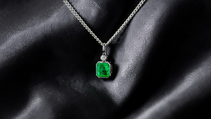 Kariya Certified 1.33 cts. Vivid Green Columbian Emerald Charm Pendant with 18K White Gold and White Diamonds - V2