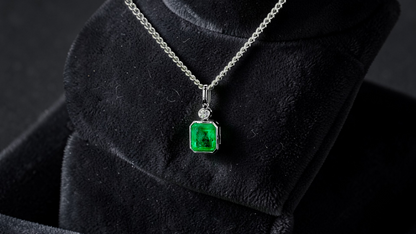 Kariya Certified 1.33 cts. Vivid Green Columbian Emerald Charm Pendant with 18K White Gold and White Diamonds - V2