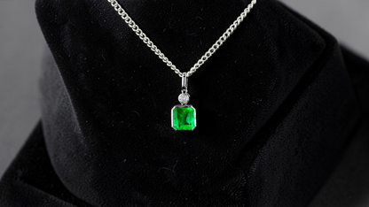 Kariya Certified 1.07 cts. Vivid Green Columbian Emerald Charm Pendant with 18K White Gold and White Diamonds - V1