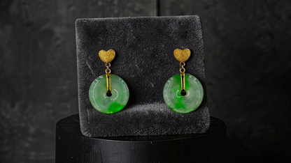 Anjo Dangling Donut Icy Green Burmese A-Jade Earrings (with 18K Yellow Gold) - Certified