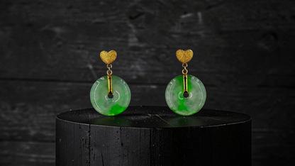 Anjo Dangling Donut Icy Green Burmese A-Jade Earrings (with 18K Yellow Gold) - Certified
