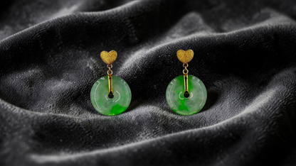 Anjo Dangling Donut Icy Green Burmese A-Jade Earrings (with 18K Yellow Gold) - Certified